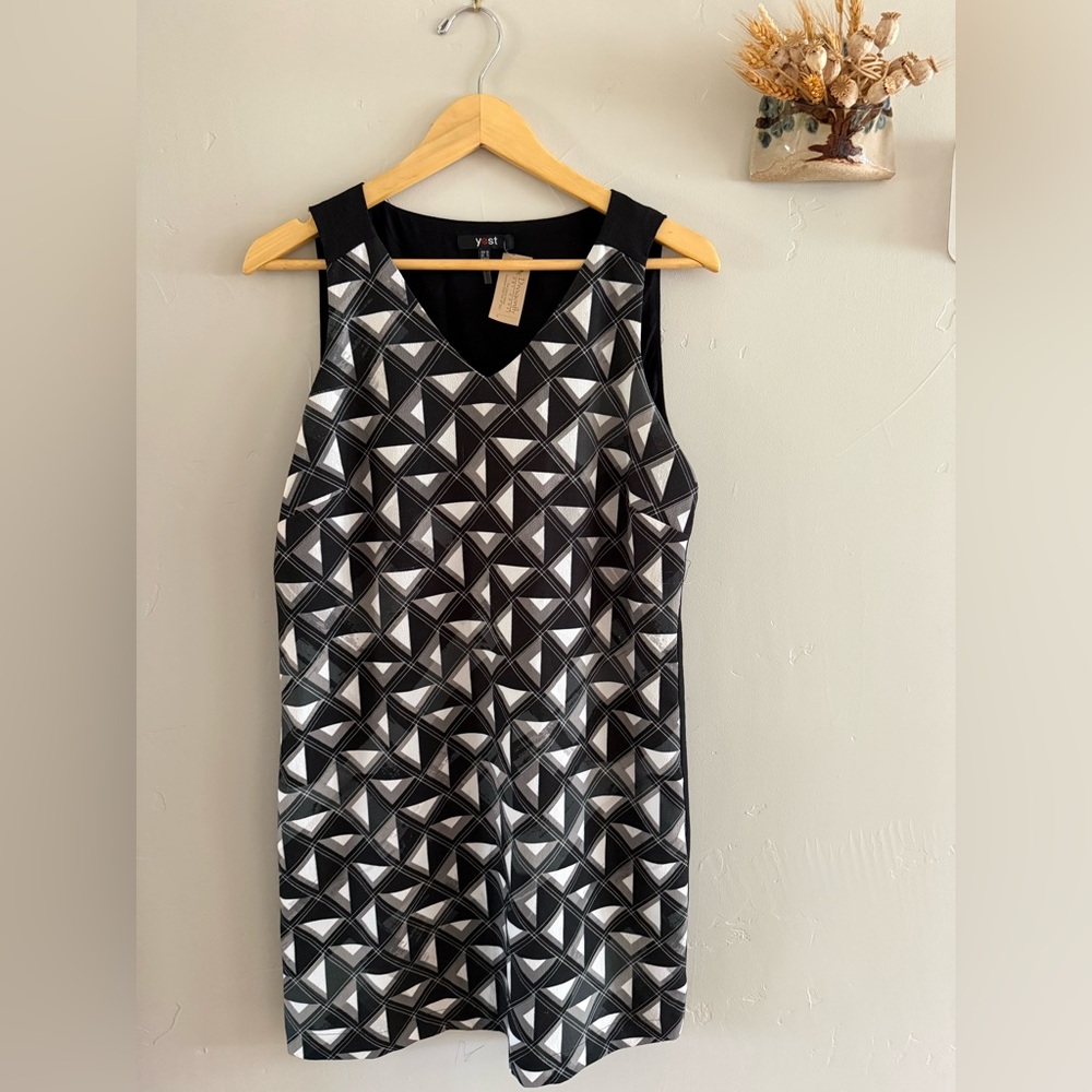 Geometric V-Neck Mini Dress in Black & White